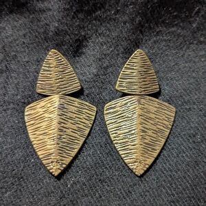 Brass Tone Triangle Geometric Textured Dangle Statement Earrings